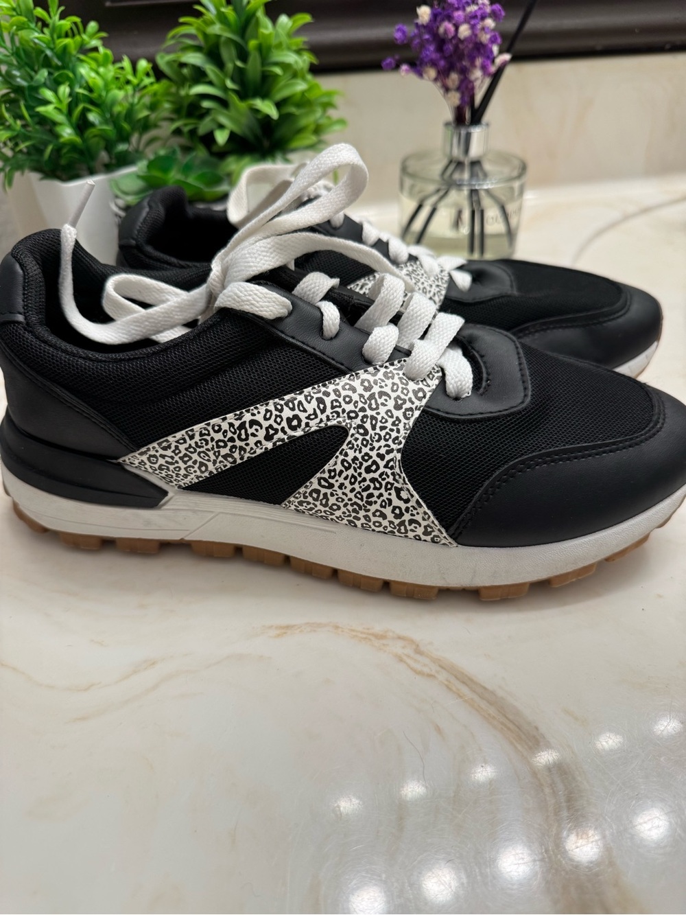 Rachel Zoe Black and White Leopard Accent Sneakers